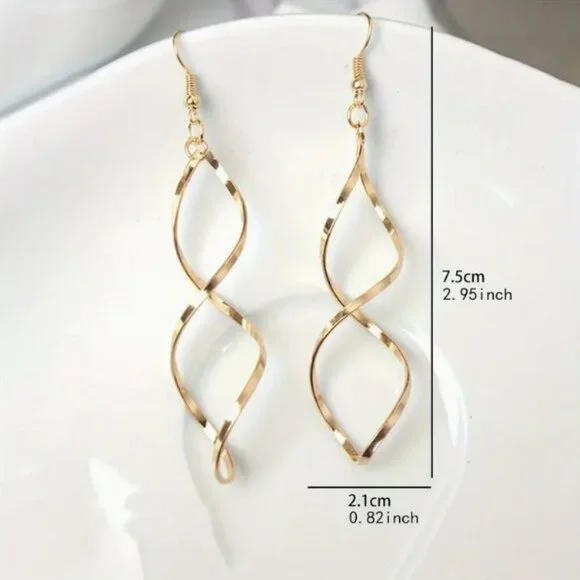NEW Gold Modernist Spiral Drop Earrings - Picture 4 of 4